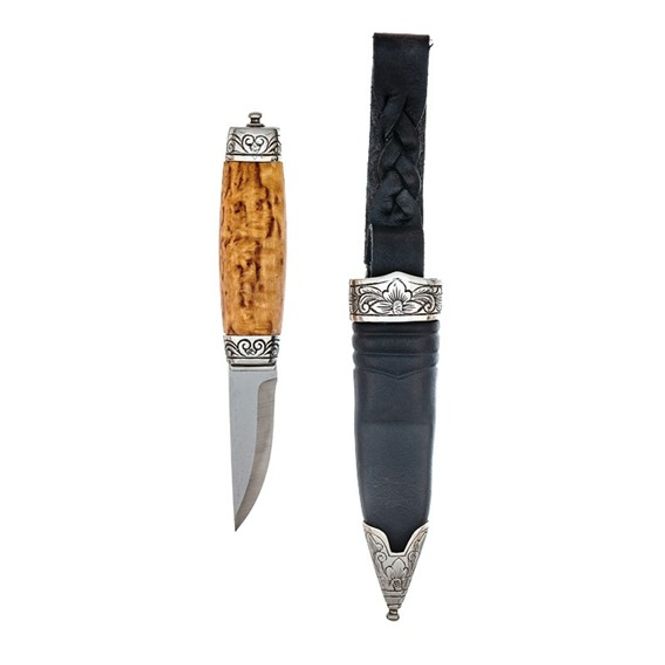 Hovedbilde Kniv med glatt håndlaget slire, liten, oksidert