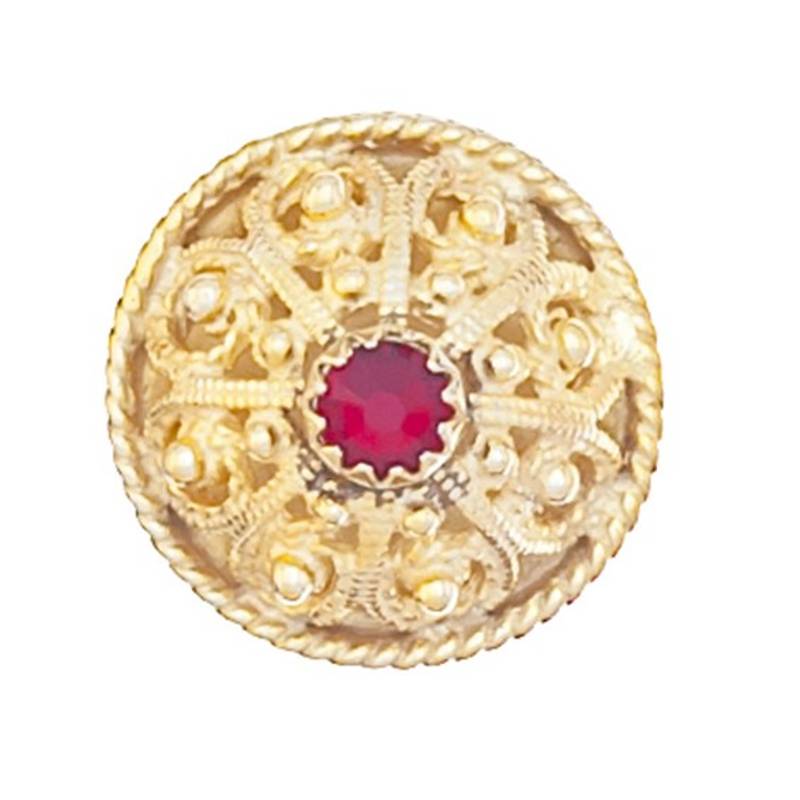 Halsknapp med rød sten, stolpe, forgylt