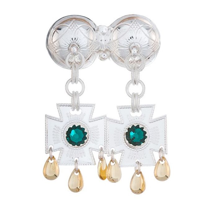 Hovedbilde Halsknapp med grønne stener i korslauv, ...